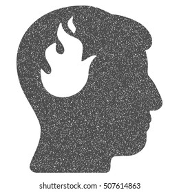 Brain Fire grainy textured icon for overlay watermark stamps. Flat symbol with scratched texture. Dotted vector gray ink rubber seal stamp with grunge design on a white background.