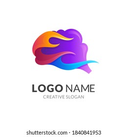 brain fire logo, brain and fire, combination logo with 3d colorful style