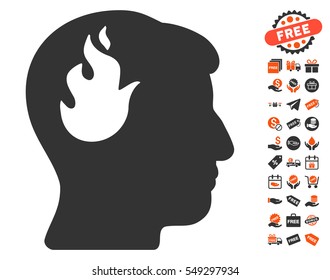 Brain Fire pictograph with free bonus images. Vector illustration style is flat iconic symbols, orange and gray colors, white background.