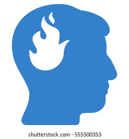 Brain Fire vector icon. Style is flat graphic symbol, cobalt color, white background.