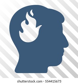Brain Fire vector pictogram. Illustration style is flat iconic blue symbol on a hatched transparent background.