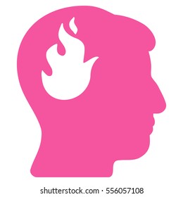 Brain Fire vector pictogram. Style is flat graphic symbol, pink color, white background.