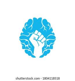 Brain fist vector logo design. Intellect power logo. Extreme intelligence concept.