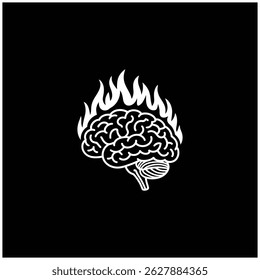 Brain Flame Symbol Logo in Weiß auf Schwarz mit Flammenkopf Symbol