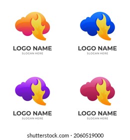 brain flame logo template, brain and fire, combination logo with 3d colorful style