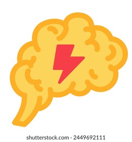 Brain flash lightning icon. Solution flare power, business process stroked flat element for modern and retro design. Simple color vector pictogram isolated on white background