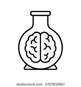 brain in a flask vector line icon on a white background Vector line icon on a white background