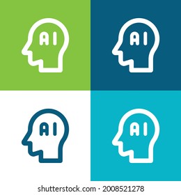 Brain Flat four color minimal icon set