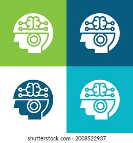 Plano de cerebro cuatro colores conjunto de iconos mínimo