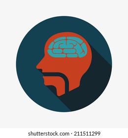 brain flat icon with long shadow