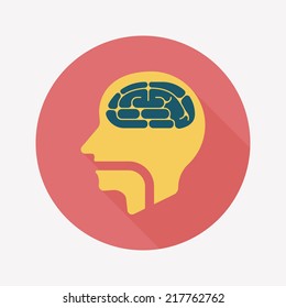 brain flat icon with long shadow