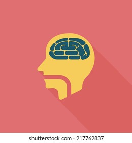 brain flat icon with long shadow