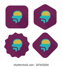 brain flat icon with long shadow