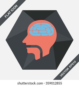 brain flat icon with long shadow