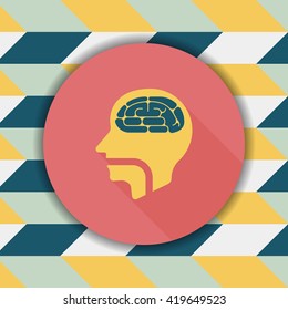 brain flat icon with long shadow