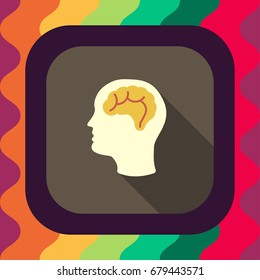 brain flat icon with long shadow, vector illustration