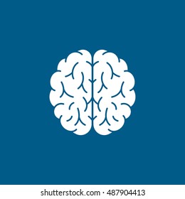Brain Flat Icon On Blue Background