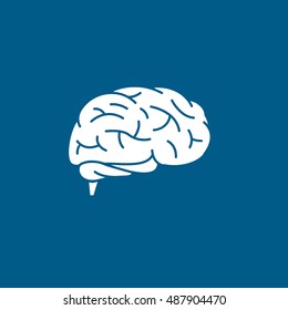 Brain Flat Icon On Blue Background