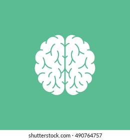Brain Flat Icon On Green Background