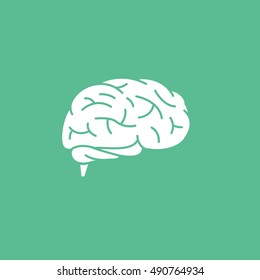 Brain Flat Icon On Green Background