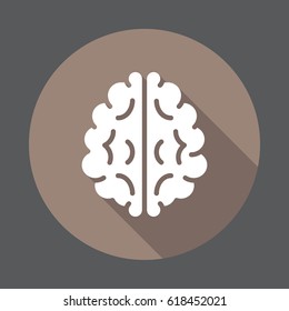Brain flat icon. Round colorful button, circular vector sign with long shadow effect. Flat style design