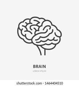 Brain flat line icon. Vector thin pictogram of human internal organ, outline illustration for neurology clinic, psychology.