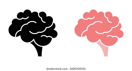 Brain flat and liner vector icons set