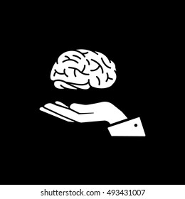 Brain Flat On Hand Icon On Black Background