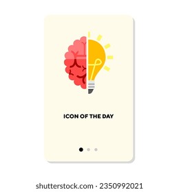 Brain flat vector icon. Shining lightbulb, pituitary gland, hemisphere, cerebellum isolated. Brainwork, new idea, anatomy concept. Vector illustration symbol elements for web design