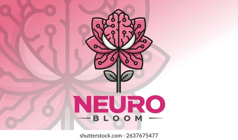 brain flower, neuro art, bloom mascot, abstract mascot, pink logo, mental growth, futuristic character, science mascot