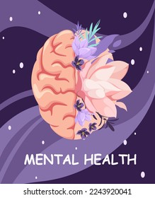 Brain with flowers. Mental health
