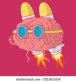 Brain flying with rockets trying to reach higher vector illustration. Education, Learning, imagination design concept