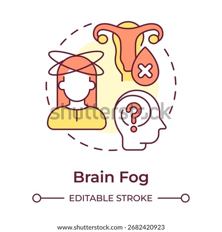 Brain fog multi color concept icon. Difficulty concentrating, forgetfulness, mental fatigue. Menopause symptom. Round shape line illustration. Abstract idea. Graphic design. Easy to use in blog post