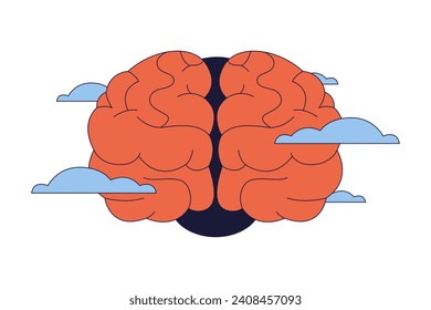 Brain fog syndrome 2D linear cartoon object. Feeling foggy mental health isolated line vector element white background. Confusion concentration loss. Memory problems color flat spot illustration