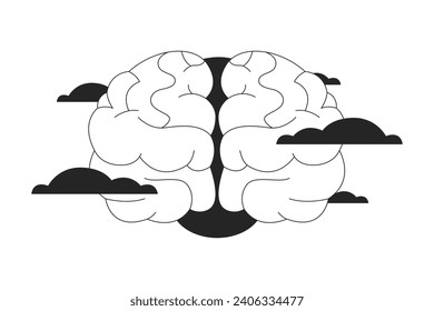 Brain fog syndrome black and white 2D line cartoon object. Feeling foggy mental health isolated vector outline item. Confusion concentration loss. Memory problems monochromatic flat spot illustration