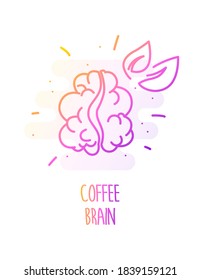 The brain in the form of a coffee bean in color linear style. Vector gradient icon.