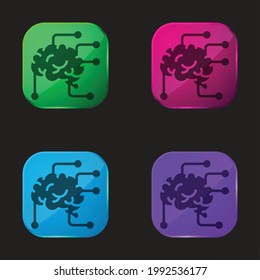 Icono de botón de cuatro colores del cerebro