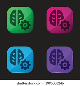 Brain four color glass button icon