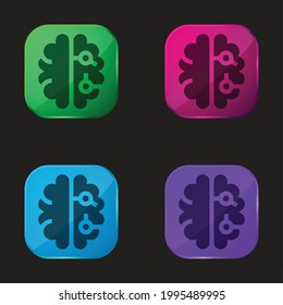 Brain four color glass button icon