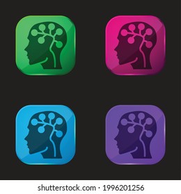 Brain four color glass button icon