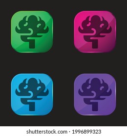Brain four color glass button icon