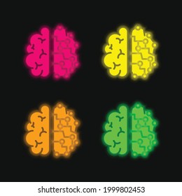 Brain four color glowing neon vector icon