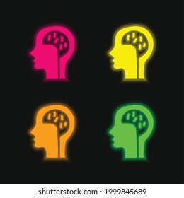Brain four color glowing neon vector icon