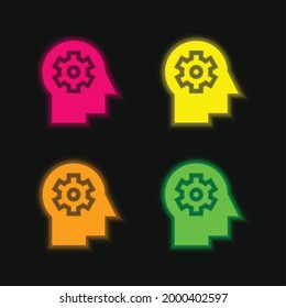 Brain four color glowing neon vector icon