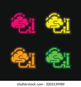 Brain four color glowing neon vector icon