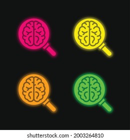 Brain four color glowing neon vector icon