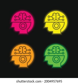 Brain four color glowing neon vector icon