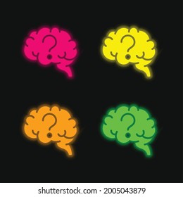 Brain four color glowing neon vector icon