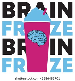 Brain Freeze sluurpy drink, brain icon, soda, shake, sticker design, vector illustration