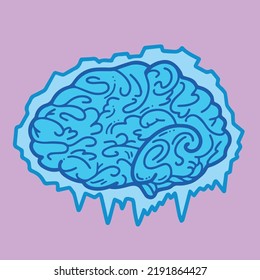 Brain freeze vector illustration. Funky design with cartoon flat illustration to illustrate brain freezing with ice drawing on purple background.